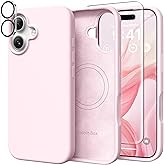 GolbinBox Magnetic for iPhone 17 Case, Silicone Cover, Chalk Pink | Compatible with MagSafe, Screen Protector + Camera Lens Protector, Shockproof Phone Case with Anti-Scratch Microfiber Lining