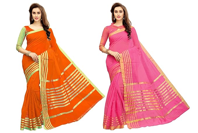 Womens Cotton Silk Saree Combo Pack of 2 (Multicolored)