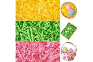 CIPOWM 340g/12oz Easter Grass Shredded Paper Filler Pink Green Yellow Paper Shred Crinkle Raffia Paper Filler for Easter Gift Wrapping Boxes Bags Basket Filling Party Supply(3 Colors)