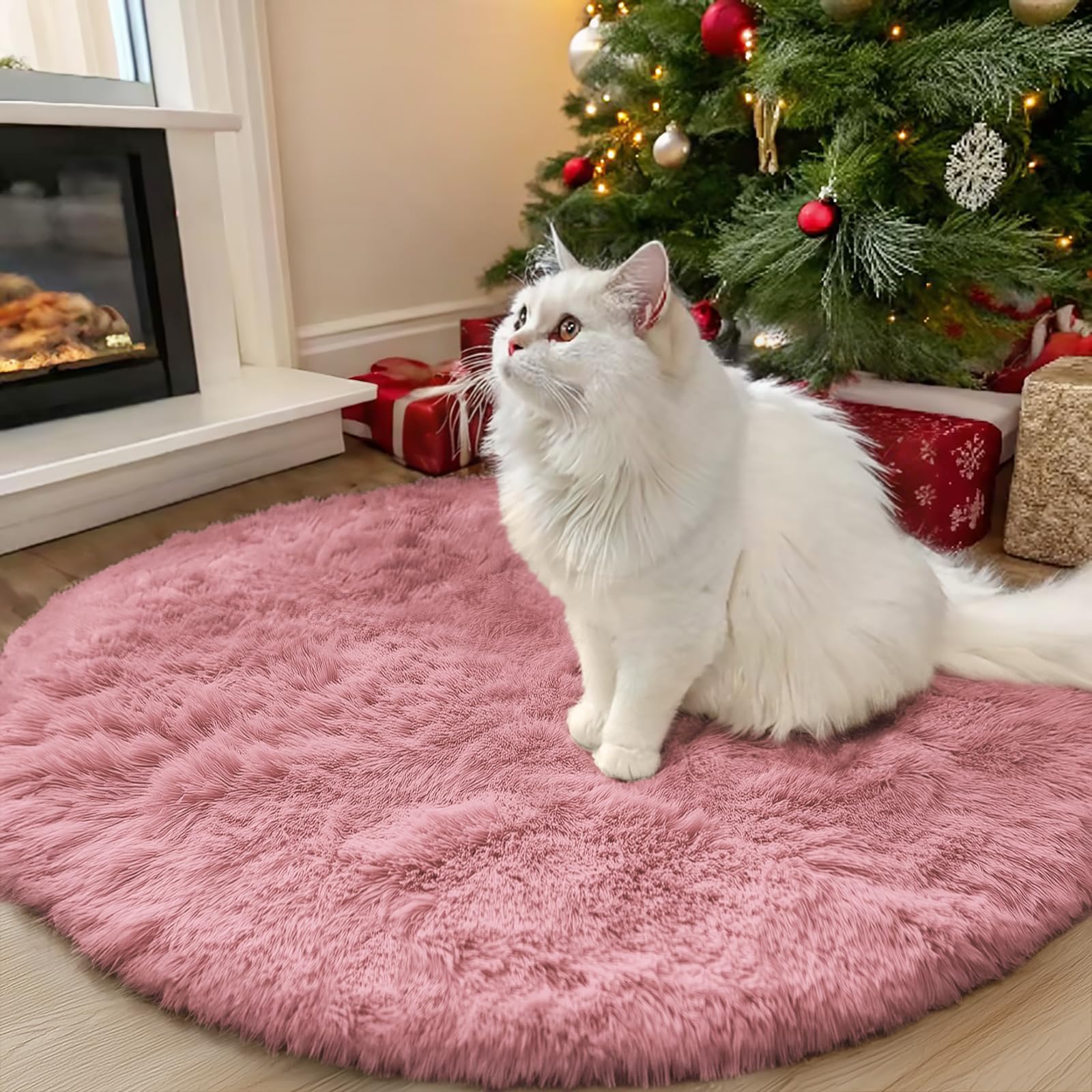 Photo 1 of OLANLY Pale Pink Round Rugs for Bedroom - Machine Washable, 3 ft Circle Area Rugs for Living Room, Soft and Fluffy Shaggy Carpet for Teen Girls and Boys, Nursery Rooms, Dorms, Home Decor Aesthetic