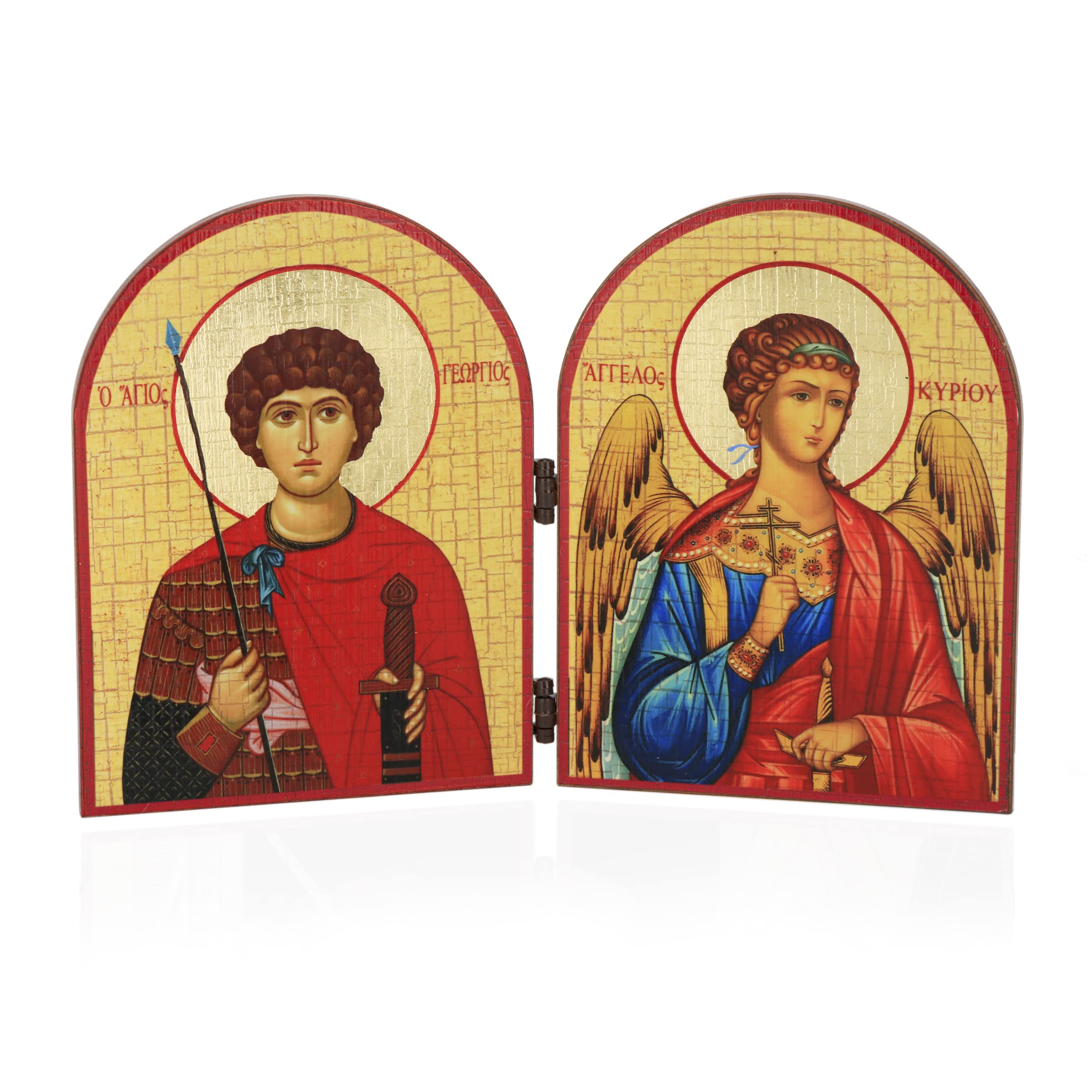 NKlaus HL. Georg 11088 Dragon Slayer and Guardian Angel Diptych Wooden Icon 23.5 x 16 cm