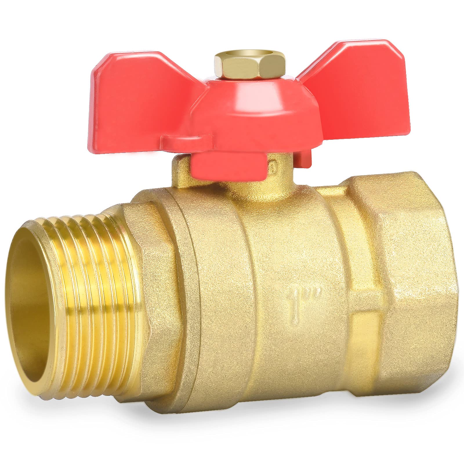 Oumuik Brass 1 Inch Ball Valve with Red Butterfly Handle - Male/Female Thread Full Bore DN25 PN16