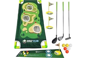 LITTLETORA Toddler Golf Clubs Set - Kids Retractable Indoor Outdoor Game Play Toys for 3 4 5 6 7 8 Years Old Boys Girls - Realistic Yard Toy Kit with Adjustable Golf Club Putting Mat Cornhole Board Scoreboard