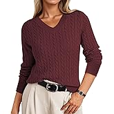 IEEILULU Cable Knit Sweater Women V Neck Tops for Women Long Sleeve Pullover Clothes Casual Trendy Outfits