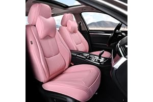 BWTJF Front Seat Covers, 2 Pieces Universal Seat Covers for Cars, Waterproof Leather Auto Seat Protectors with Head Pillow, Car Seat Cushions Fit for Most Sedans SUV Pick-up Truck, Pink