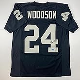 Facsimile Autographed Charles Woodson Oakland Las Vegas Black Reprint Laser Auto Football Jersey Size Men's XL