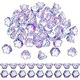 uxcell 100 Pcs Glass Flower Beads for Jewelry Making, Glass Trumpet Flower Spacer Beads Floral Loose Bead Caps Charm for DIY Necklace Earrings Bracelets Crafts Supplies, Blue/Purple