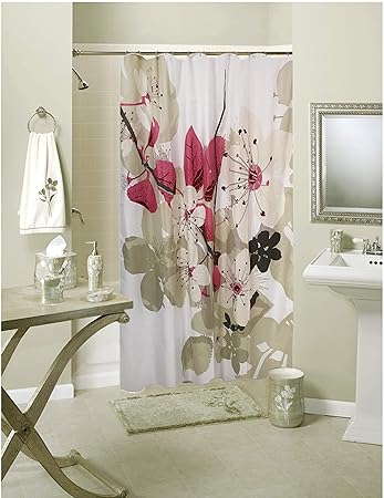 Lushomes Polyester Blend Digital Pink Leaf Design Shower 71 x 78, 180 x 200 cms Curtain with 12 Eyelets and 12 Hooks - Multicolour