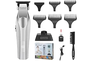 KEMEI 3023-702 Hair & Beard Trimmer for Men, 9000 RPM Zero Gapped Trimmers for Barbers with Full Metal Body, Professional Hair Clippers with LED Display, Ceramic and DLC Blades