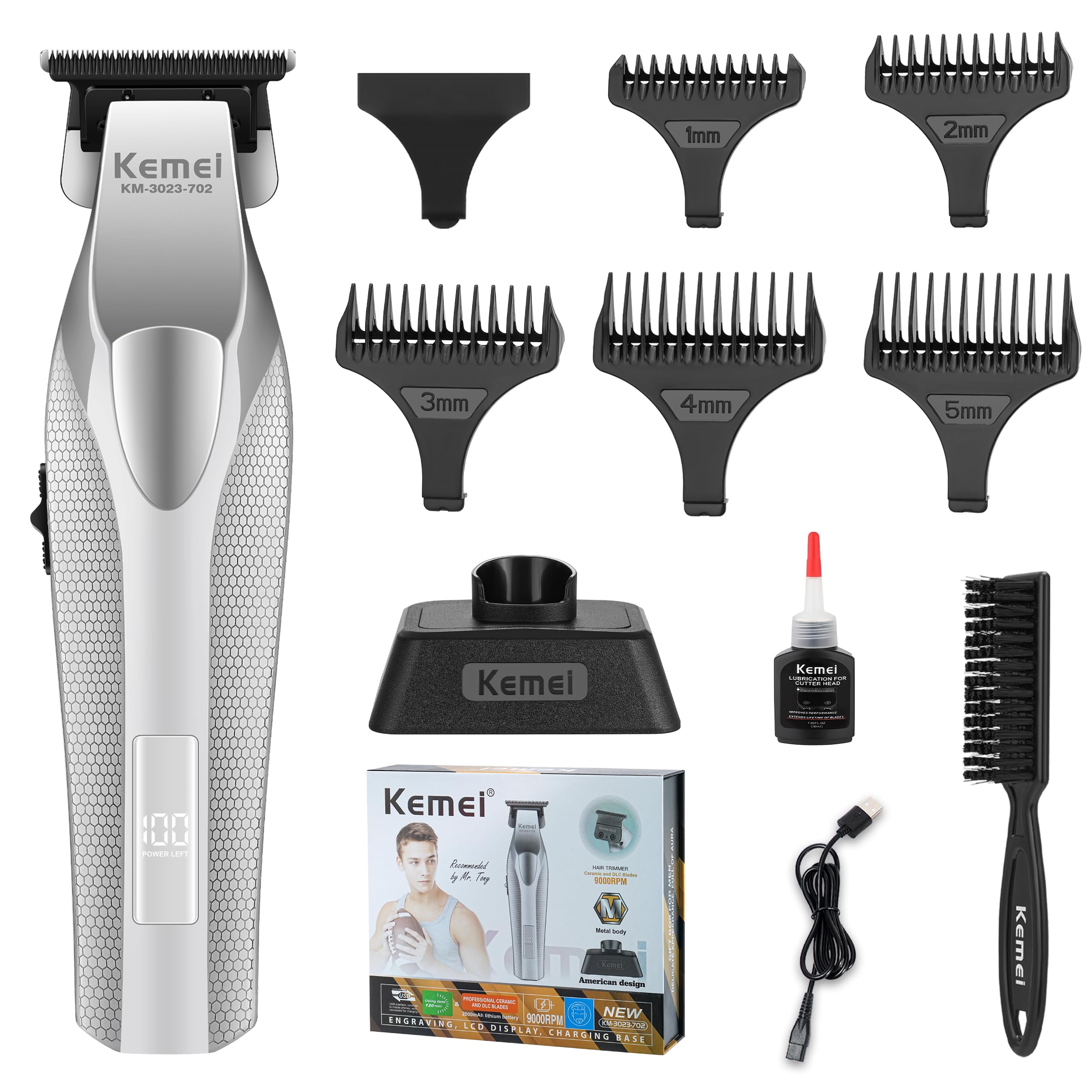 Photo 1 of KEMEI 3023-702 Hair & Beard Trimmer for Men, 9000 RPM Zero Gapped Trimmers for Barbers with Full Metal Body, Professional Hair Clippers with LED Display, Ceramic and DLC Blades