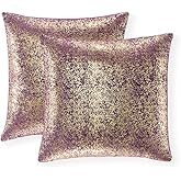Xinrjojo Set of 2, Throw Pillow Covers, Cushion Cases, Decorative Square, Slipover Pillowslip for Home Sofa Couch Chair Back Seat Bedroom Car, Invisible Zipper, 18 x18In (Bronzing-Lavender Purple)