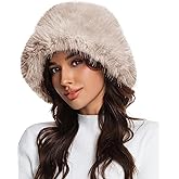 Doyesiee Faux Fur Bucket Hat for Women, Wide Brim Adjustable Fuzzy Fisherman Cap Long Pile Fluffy Winter Fashion Hat