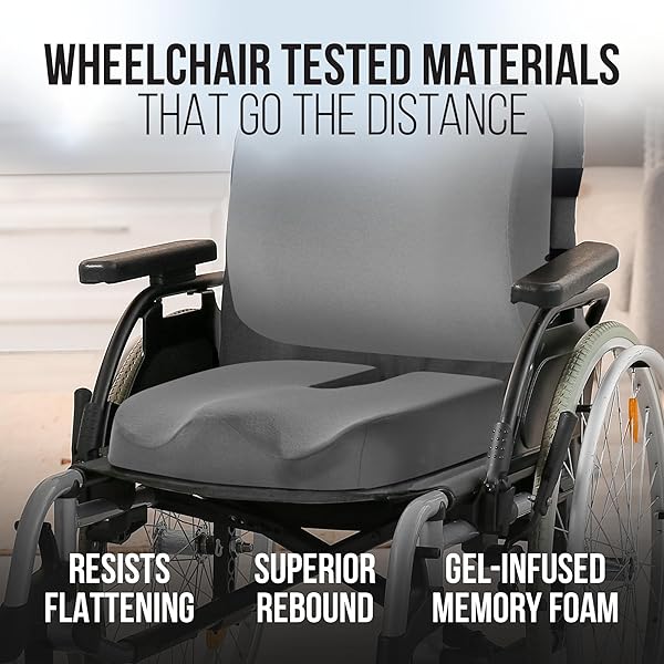 ELMARA DOCTOR-DESIGNED WHEELCHAIR SEAT CUSHION SET – THE ULTIMATE COMFORT SOLUTION – THICK WHEELCHAIR CUSHIONS RELIEVE BACK & SCIATICA PAIN – WHEEL CHAIR CUSHIONS FOR SENIORS, WHEELCHAIR PAD (GRAY)