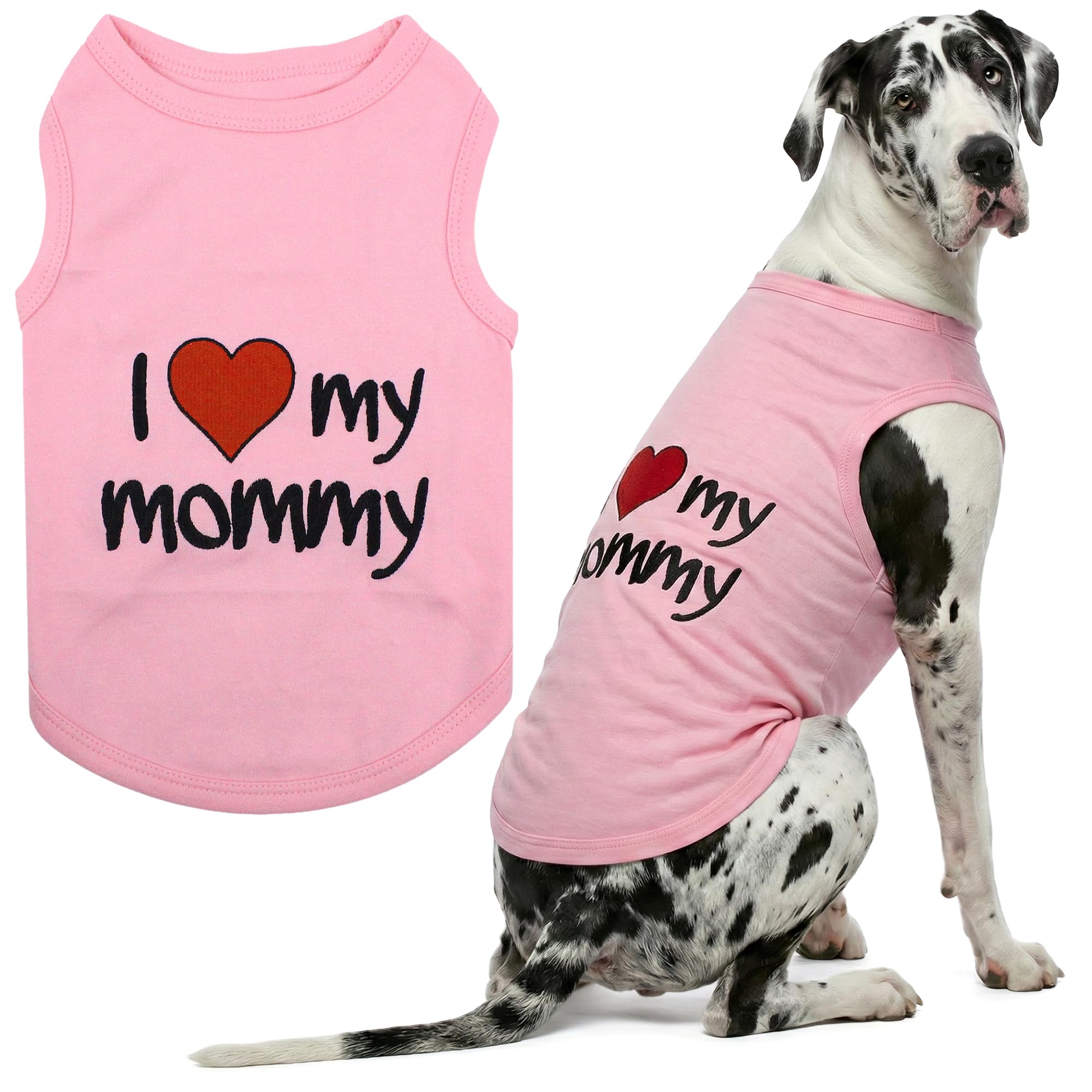Parisian Pet Dog Cat Clothes Tee Shirts I Love Mommy Pink (5XL, I Love My Mommy - Pink)