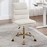 Gentlemoods Fabric Armless Home Office Chair, Modern Ergonomic Desk Chair High-Back Vanity Chair with Wheels, Height Adjustable Swivel Task Chair with Comfy Seat for Bedroom/Vanity/Desk(Beige)