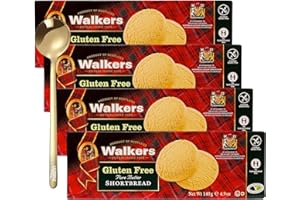 Walker's Shortbread Gluten Free Cookies, Buttery Rich & gluten free shortbread cookies,4.9 oz Box with Moofin Golden SS Spoon, Classic Flavor, No Wheat Ingredients, Individually Wrapped [Pack of 4]