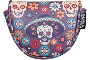 SHABIER OZ1 Designs Sugar Skull Headcover, Purple with Colorful Floral Design, Day of The Dead Theme Golf Club Cover fit OZ1