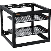 ECHOGEAR 10U Open Frame Rack w/Optimal Air Flow, DIY Assembly, 20.4&rdquo; Depth | Wall mountable enclosure includes 2x 1U vented shelves and mounting hardware, holds networking &amp; AV gear up to 150lbs
