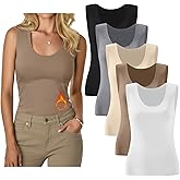 Evervibe 5 Pack Women's Thermal Tank Tops Fleece No Hem Thermal Underwear Sleeveless Tops Camisole Warm Base Layer
