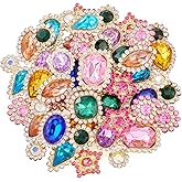 FASHEWELRY Rainbow Sew on Rhinestones 100Pcs Mixed Shapes Crystal Sew on Crystals for Crafts, Teardrop Heart Star Flatback Glass Gems Rhinestone Applique for DIY Costume Wedding Dresses