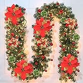 FGHB Christmas Garlands,2.7M/ 9FT Christmas Garland,Christmas Garland with Lights, and Berries and Balls,for Fireplaces,Stairs, Interior Decoration,Christmas Decoratio