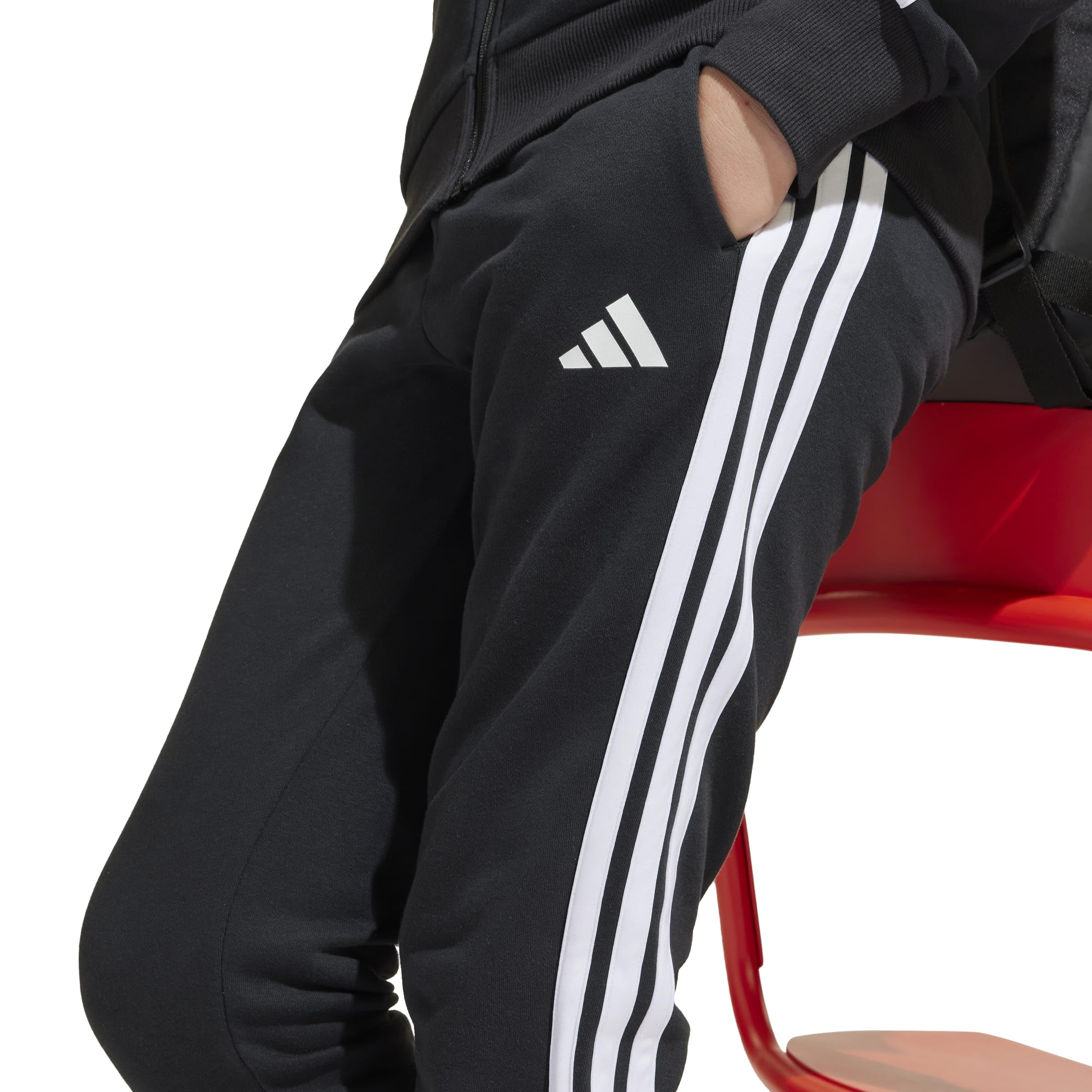 adidas Unisex Kinder Seasonal Essentials Tiberio 3 Stripes Fleece Track Suit, black/white/grey two, 15-16 Years 5