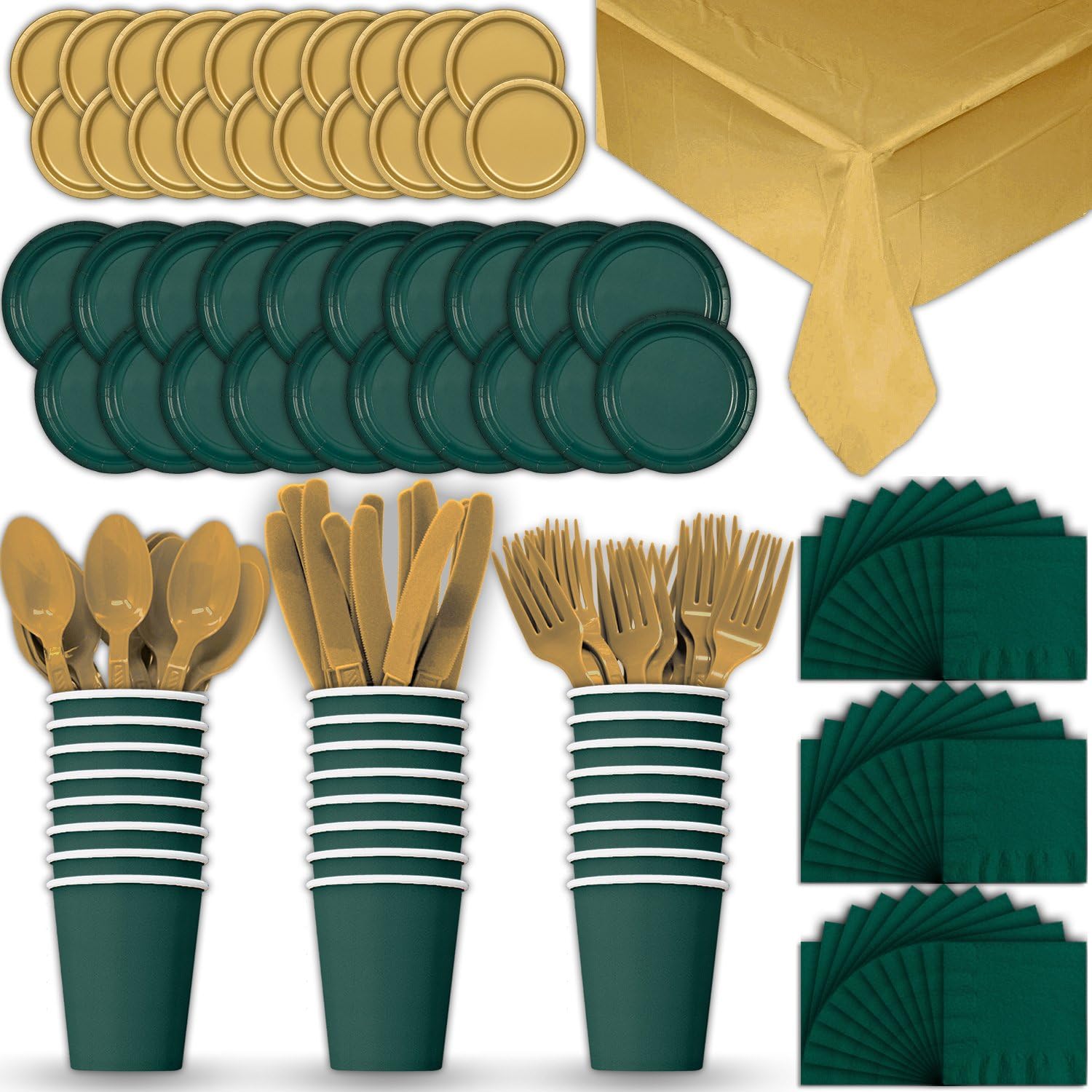 Amazon Com Paper Tableware Set For 24 Hunter Green Gold