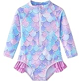 UMELOK Baby Girls One Piece Swimsuit Infant Bathing Suit Long Sleeve Rash Guard Swimwear with UPF 50+ Sun Protection