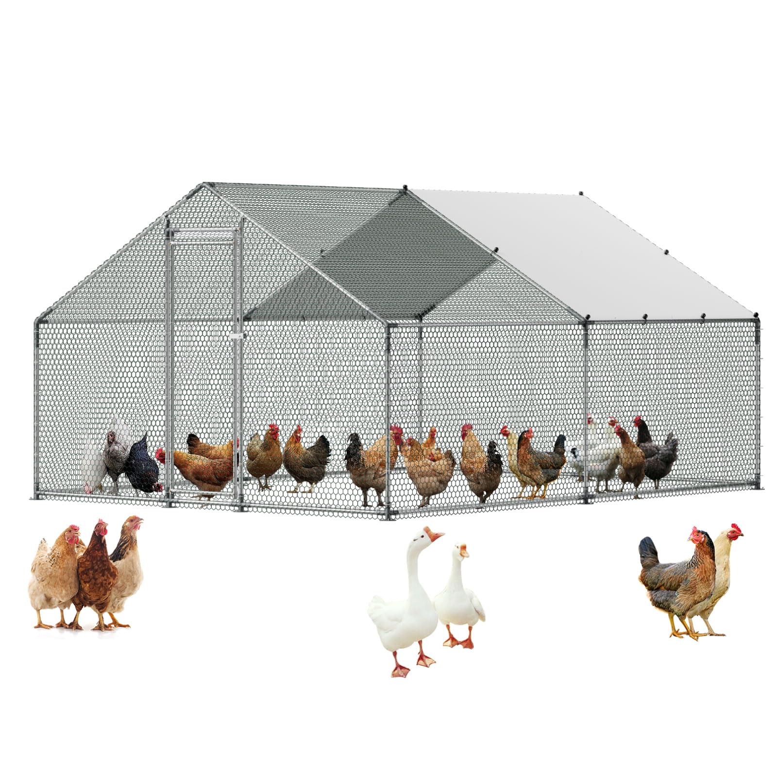 Photo 1 of VEVOR Large Metal Chicken Coop, 9.8x13.1x6.5 ft Large Walk in Chicken Runs for Yard with Cover, Hen House Enclosure with Security Lock, Outdoor Duck Rabbit Cage Poultry Pen for Backyard, Farm, Yard