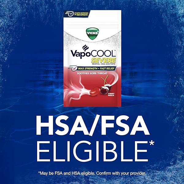 VICKS VAPOCOOL SEVERE MEDICATED SORE THROAT DROPS, MAX STRENGTH MENTHOL, SOOTHES SORE THROAT PAIN, CHERRY FLAVOR, 45CT