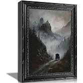 Yuantulan Vintage Gothic Castle Framed Wall Art Dark Academia Wall Decor | Moody Spooky Landscape Canvas Picture Dracula Castle Painting Poster Prints Artwork for Living Room Bedroom Study 9x11 Inch