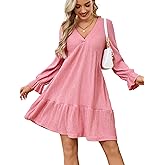 NWFZCCP Women's Fall Long-Sleeve Mini Dress Elegant V-Neck with Ruffled Hem Wedding Guest Dresses