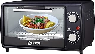 Mini Backofen | 1000 Watt | 10 Liter | inkl. Backblech und Grillrost | Pizzaofen | 90°-230°C | 60 min. Timer | aufklappbares Krümelblech | Minibackofen | Backofen | Kleiner Backofen