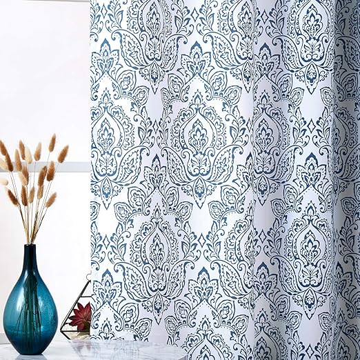 Amazon Com White Blue Curtains For Living Room 84 Inch Long
