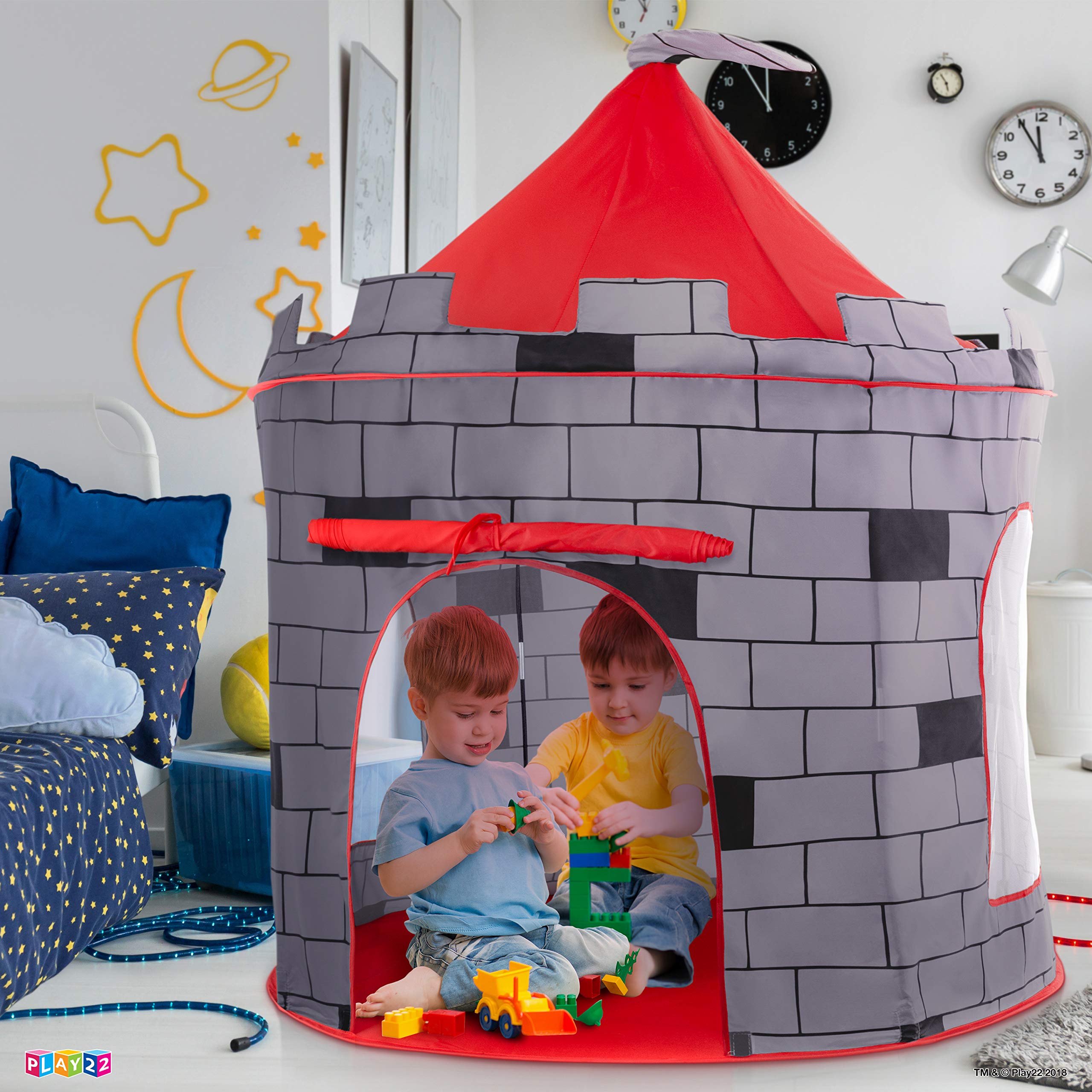 Play22 Kids Play Tent Knight Castle - Portable Pop Up Tent - Foldable into Carrying Bag - Childrens Play for Indoor & Outdoor Use - Playhouse for Boys & Girls