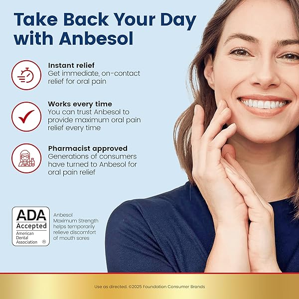 ANBESOL MAXIMUM STRENGTH GEL – INSTANT ORAL PAIN RELIEF, FOR TOOTHACHES, GUMS, BRACES, & DENTURE PAIN, AND MOUTH SORES*, CANKER SORE TREATMENT INSIDE MOUTH, ADA ACCEPTED, 0.33 OZ
