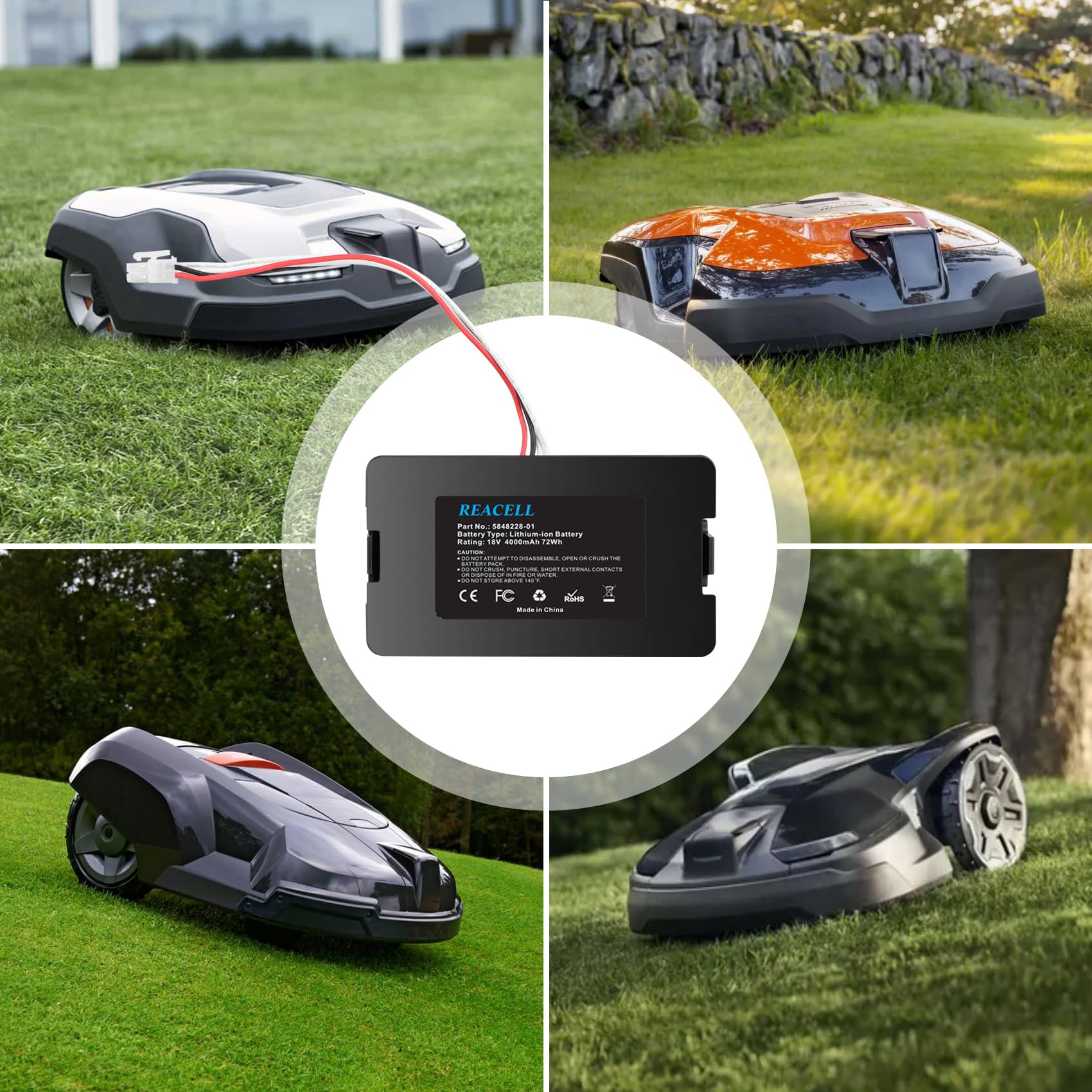 REACELL 18V 4000mAh Lithium-Ionen Akku Kompatibel für Husqvarna Automower 115H/305/310/315/315X (2020), Ersatzakku für Gardena Sileno City/Life, für Gardena sileno minimo 250 Mähroboter 7