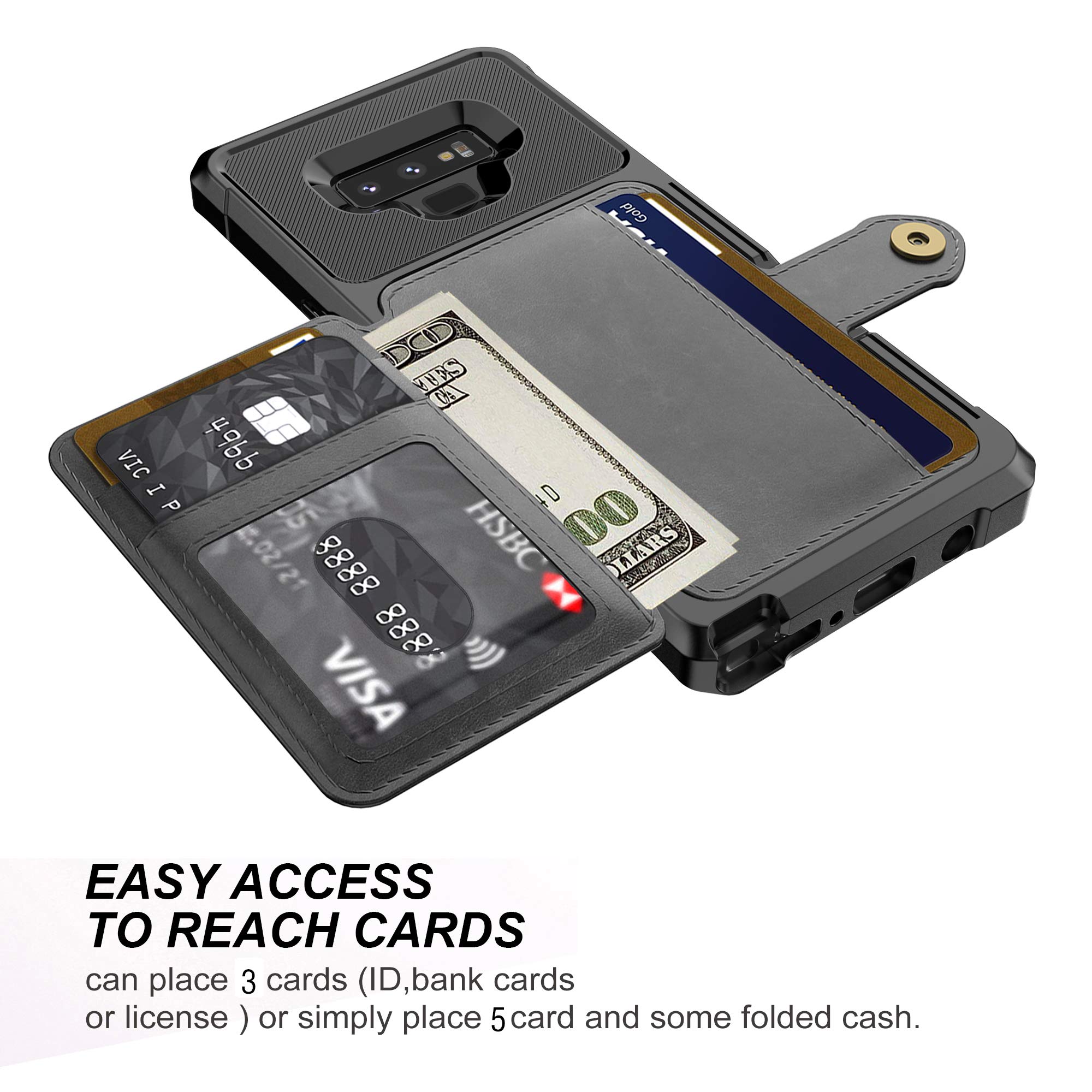 Galaxy Note 9 Wallet Case, Sumsung Note 9 Flip Leather Kickstand Fit Magnetic Wireless Car Charger Mount Slim Durable Shockproof Protective Card Slots Holder Case Cover (Black)