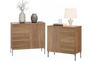 WAMPAT Fluted Nightstand Set of 2, 31.5" Wide Modern End Table with 2 Doors, Wooden Bedside Table with Storage, Night Stand S