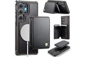 Usroom Compatible with Magsafe for Samsung Galaxy S25 Ultra Wallet Case Magnetic Card Holder, RFID Blocking 2 in 1 Detachable Kickstand Shockproof Case for Women Men, Black