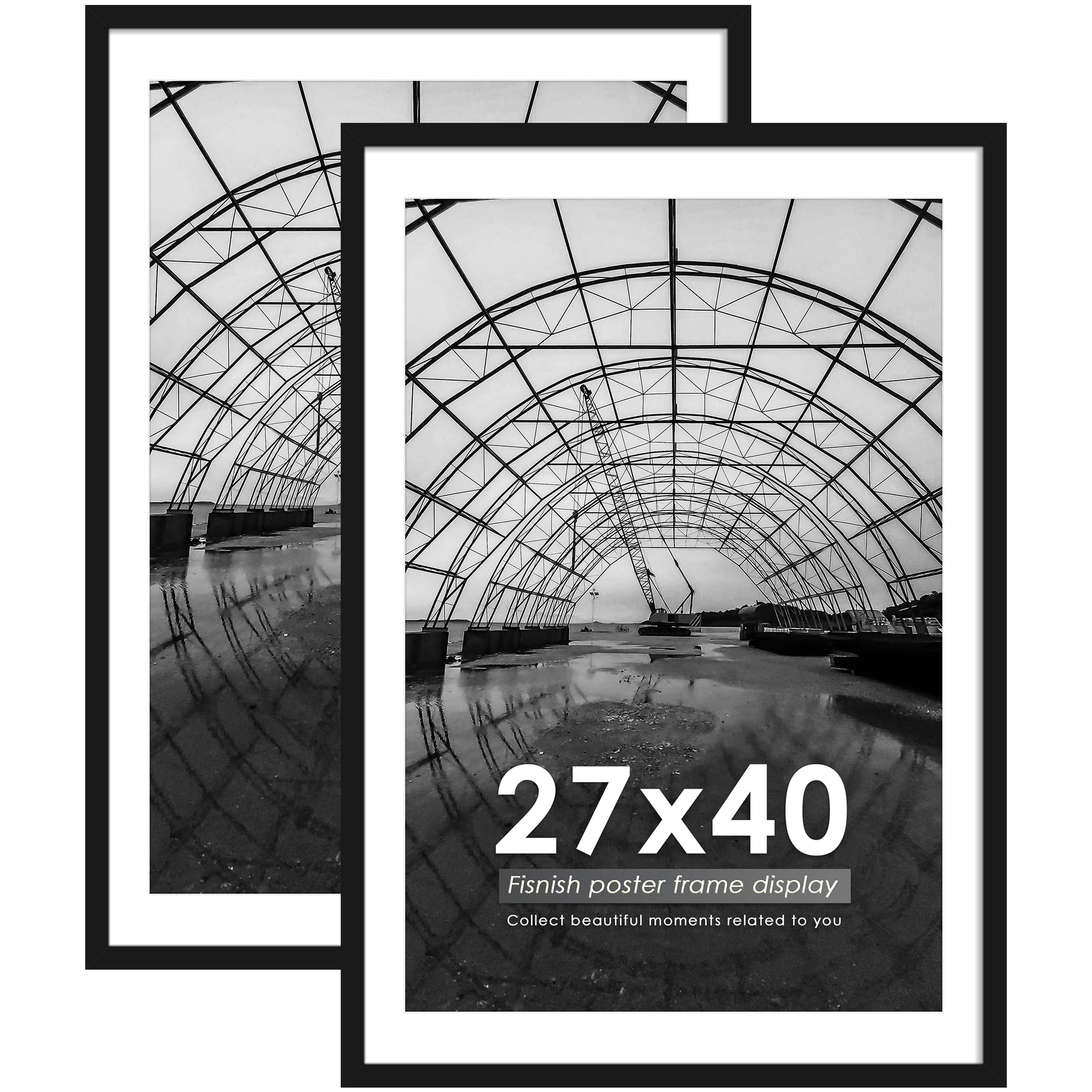 Photo 1 of Fisnish 27x40 Picture Frame Black 2 Pack, Display Pictures 24x36 with Mat or 27 x 40 Without Mat, Classic Poster Frame for Horizontal or Vertical Wall Mountin