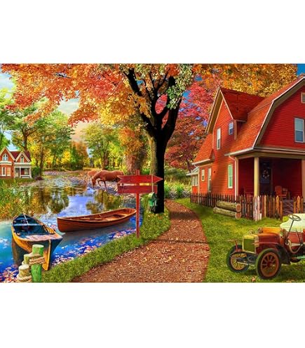 Autumn Lake Puzzle 1000 Teile – Herbstmotiv Mit Hunden, 50x70 Cm, Inkl. Poster