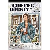 Auguro Scrapbooking Stickers 500 Pre-Cut Washi Stickers & 20 Scrapbook Papers Coffee and People Sticker Books for journaling 