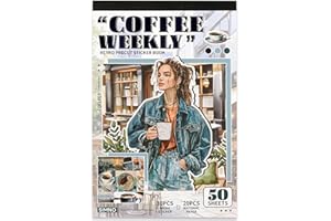 Auguro Scrapbooking Stickers - 500 Pre-Cut Washi Stickers & 20 Scrapbook Papers Coffee and People Sticker Books for journaling Scrapbooking Supplies