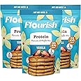 Flourish Protein Pancake & Waffle Mix, with Whey Protein & Flax Seed, No Added Sugar, High in Protein & Fiber - Just Add Water - Vanilla Flavour, 430g (3 Pack) - Made in Canada