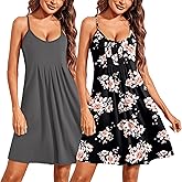 Ekouaer 2 Pack Nightgowns for Women Sleeveless Sleepwear Racerback Tank Sleepshirts Chemise Nightdress S-XXL