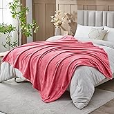 NEWCOSPLAY Super Soft King Blanket Coral Pink Premium Silky Flannel Fleece Leaves Pattern Lightweight Bed Blanket All Season Use (Coral Pink, King(90"x110"))