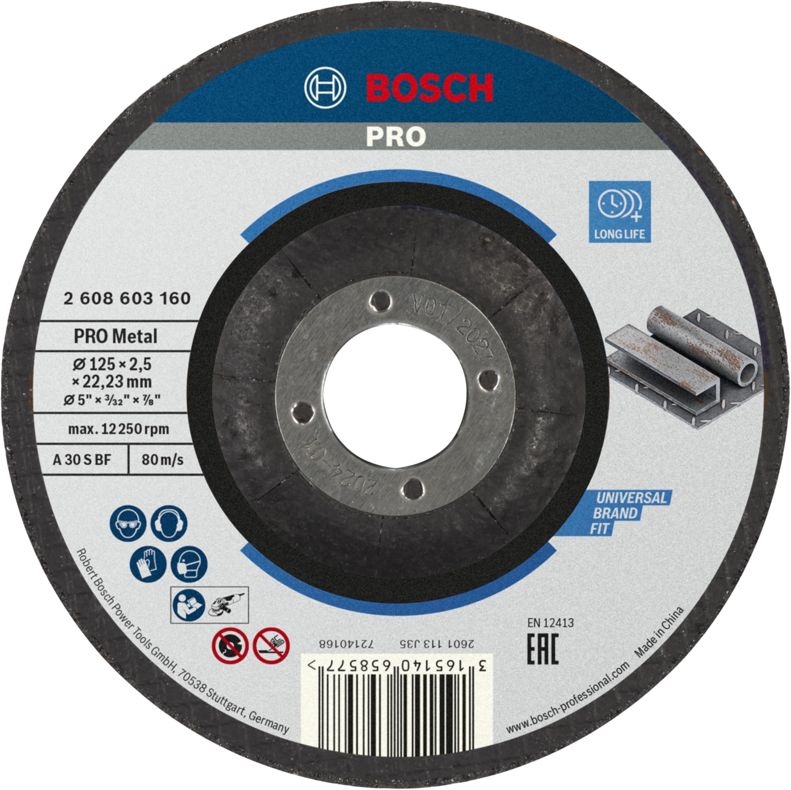 Bosch 1x PRO Metal Longlife Cutting Disc for Small Angle Grinder and Bore 22.23 mm (for Steel, Ø 125 mm, Professional Accessory Small Angle Grinder)