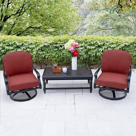 Lakeview Outdoor Designs Villa Flora 3 Piece Cast Aluminum Patio Conversation Set W Swivel Rockers Coffee Table Sunbrella Canvas Henna Cushions Amazon Ca Patio Lawn Garden
