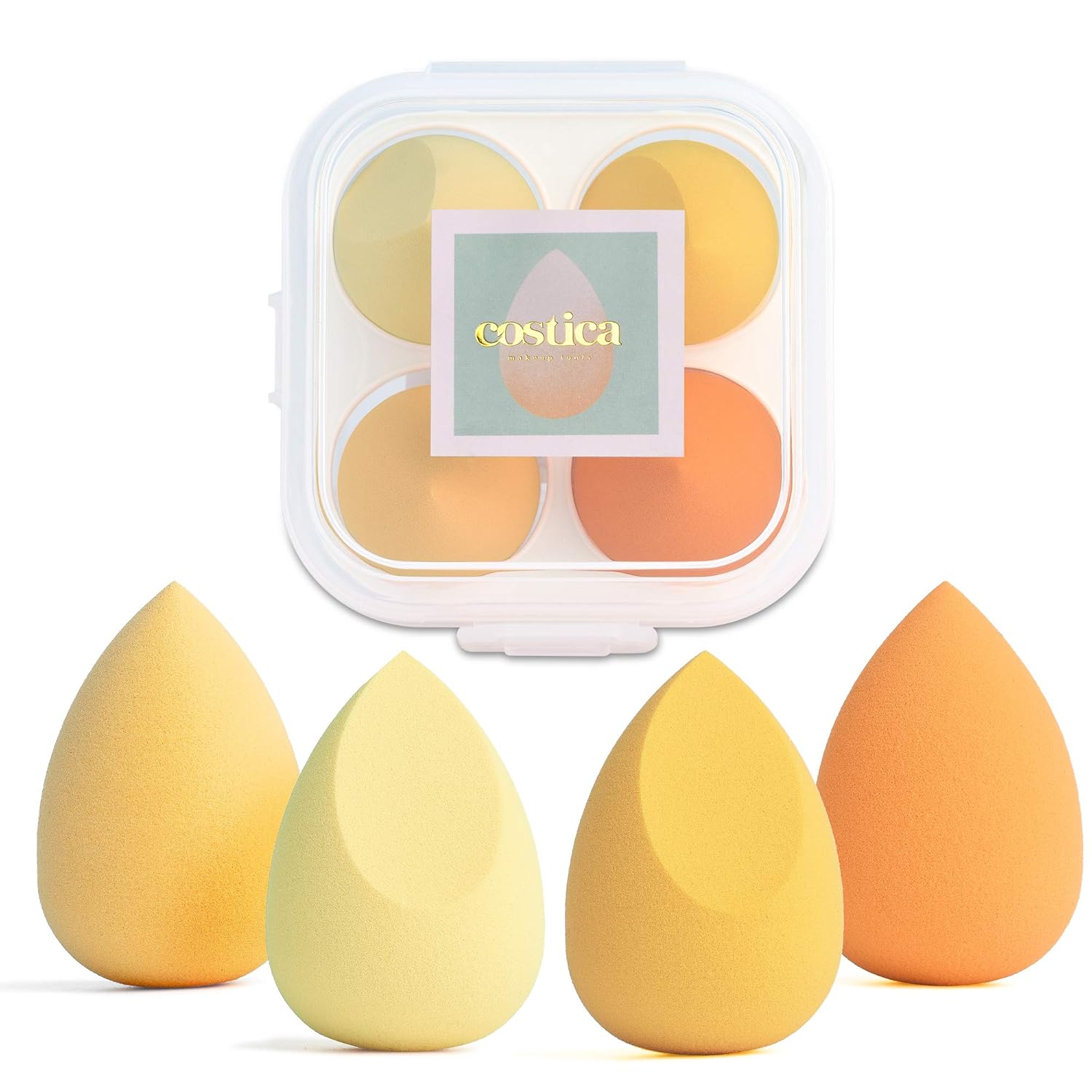 COSTICA Makeup Sponge Set Blender, Beauty Sponge Makeup Blender Flawless for Liquid - Multi Colored 4 pcs Mango Series